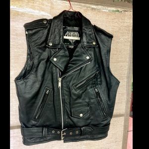 Vintage Diamond Leather Motorcycle Biker Vest